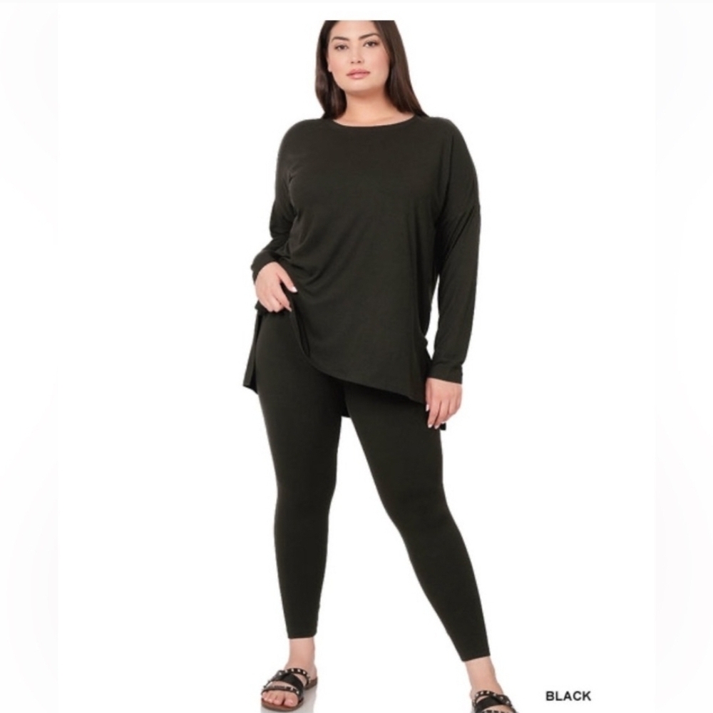 Brushed DTY Black Long Sleeve Top and Leggings Set
